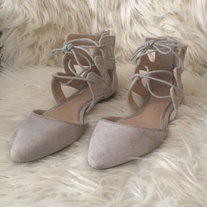 Jessica Simpson Gray Suede Lace-Up Flats